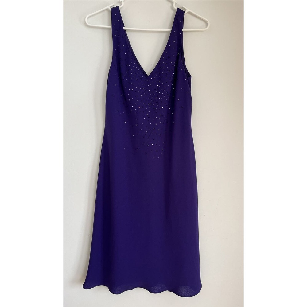 Jones New York Deep Purple V-Neck Mini Dress with Rhinestone Detail